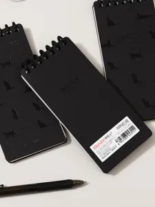 Pocket spiral notebook with cat silhouettes, 80 lined pages, compact memo pad for daily use.