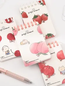 Cuaderno de espiral de bolsillo A7 diario portátil lindo con diseño de gato y fruta
