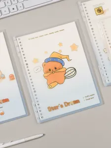Cuaderno B5 de hojas sueltas transparente diseño osito papelería bonita agenda