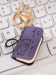 Mini libro portachiavi simpatico orso ciondolo in pelle PU anello per borsa scolastica