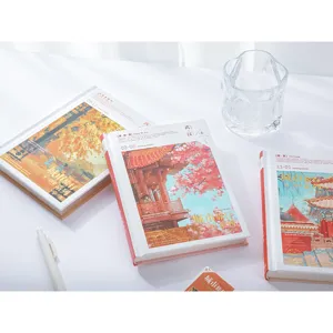 Detailed view of the city impression hardcover magnetic notebook, daily journal with colorful pages.