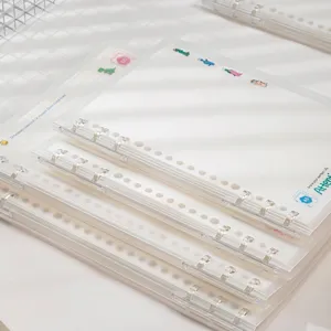 Cuaderno de Hojas Sueltas Recargable Con Cubierta de PP Transparente Lindo Patrón de Dinosaurio Carpeta de Anillas Desmontable Papelería Estudiantil