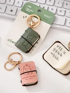 Mini taccuino in pelle PU portachiavi simpatico orsetto ciondolo zaino borsa anello chiave