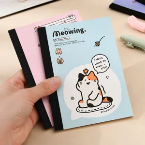 Quaderno A6 con illustrazione di gatto carino, rigato, rilegatura senza fili, cancelleria kawaii.