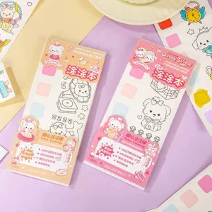 Saer kids watercolor painting book set with 6 colors pigment, brush and 20 pages coloring paper.