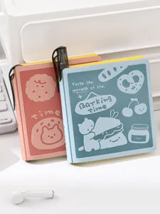 Cute mini pocket notebook with pen holder slot, cute cartoon cat memo pad and diary book.