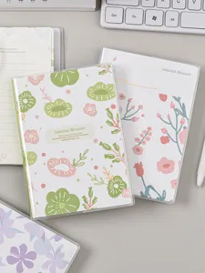 Cuaderno agenda floral con cubierta de PVC transparente, diario estético para oficina y escuela.