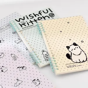 Carnet à spirale mignon avec chat, couverture pastel douce, papeterie d'étudiant A5 bloc.