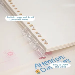Cuaderno A5 de hojas sueltas con anillas transparentes y diseño de papel perforado