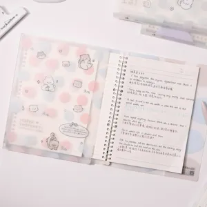Cute cat frosted binder notebook with refillable spiral pages and pastel dot design