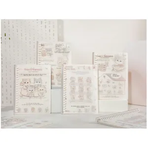 Cute cat loose-leaf spiral notebook detail view, refillable diary workbook for students.