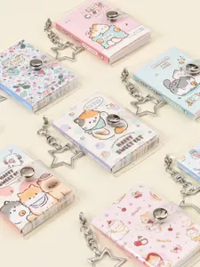 Portable mini memo pad with clear PVC cover and cute cat design, perfect cute keychain stationery.