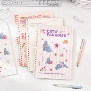 Cuaderno de espiral B5 bonito con hojas sueltas y bonita ilustración de gato para estudiantes.