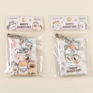 Mini cute cat series pocket notebook keychain pendant cartoon memo pad set for daily use.
