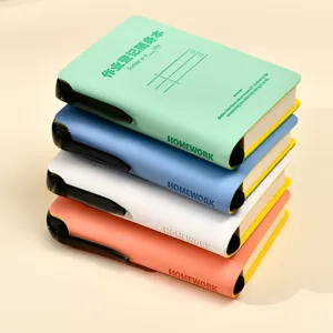 Cuaderno de bolsillo portátil con portalápices, bloc de notas colorido para estudio diario.