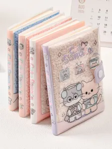 Detailed view of four colorful 64K furry cat-themed journals with transparent covers