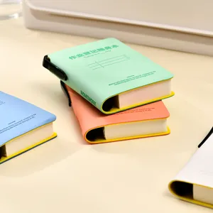 Cuaderno portátil compacto con portalápices integrado, mini diario bonito para uso diario.