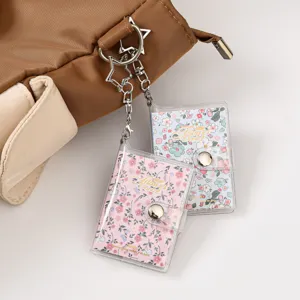 Mini clear cover floral notebook keychain cute pocket memo book pendant bag charm accessory