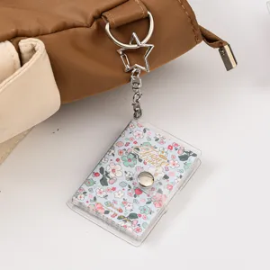Mini floral clear notebook keychain for school bag cute portable pocket memo pad pendant.
