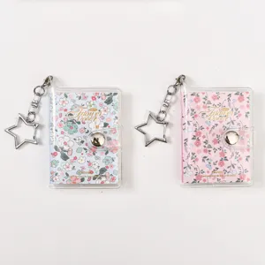 Mini clear PVC floral journal notebook with star keychain portable diary pocket book