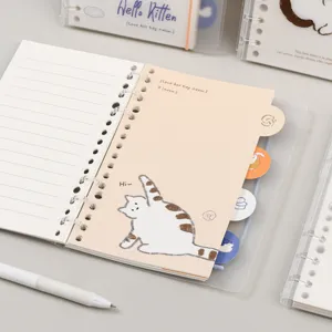 Aesthetic cute 6-hole loose-leaf notebook featuring adorable cat illustrations and tabs.