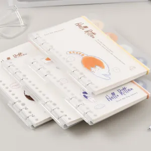 Clear 6-ring binder refillable notebook with cute cat illustrations for journaling.