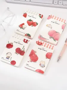 Cuaderno de bolsillo en espiral A7 lindo con ilustraciones de frutas y gatos, bloc portátil.