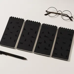Portable Pocket Loose Leaf Notebook Cute Cat Silhouette Spiral Journal Lined Paper Diary Office School Stationery Gift
