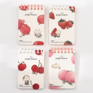 A7 Lindo Gato Fruta Cuaderno de Bolsillo Hojas Sueltas Diario Rayado Mini Cuaderno Portátil Papelería de Oficina Escolar