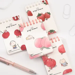 Cuaderno de espiral de bolsillo gato y fruta A7 bloc de notas portátil diseño adorable