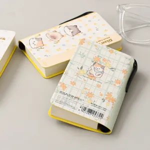 Cute mini pocket notebook with cat and floral design, portable sticky note pad for daily use.
