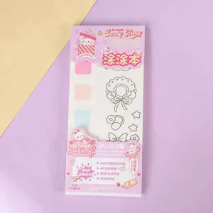 Kids watercolor coloring book set with 20 pages line draft, 6 color paints and brush, portable.