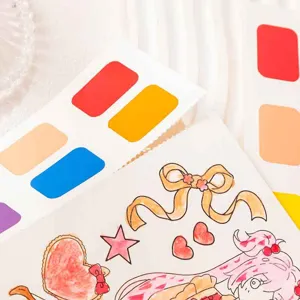 Watercolor coloring book with built-in paint blocks DIY painting book cute illustration