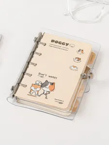 Quaderno tascabile trasparente a 6 anelli con illustrazione di gatti e cani per agenda giornaliera.
