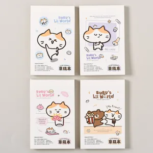 Carino Gatto dei Cartoni Animati A7 Quaderno per Bozze Blocco Note Studente Tascabile Taccuino Portatile Carta Bianca Regalo