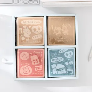 Cute four-pack sticky notes memo pads set with illustrations for student daily study note taking.