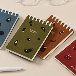 Taccuino a spirale A7 tascabile in pelle con grazioso motivo di verdure per scrittura