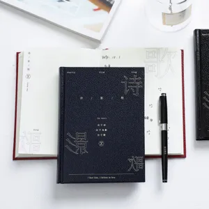 Carnet de notes rigide thème poésie rétro avec couverture élégante dorée pour l'écriture