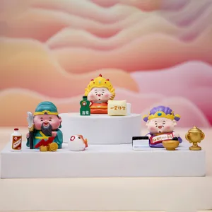 Detailed view of cute God of Wealth mini blind box figurines for office desk decor