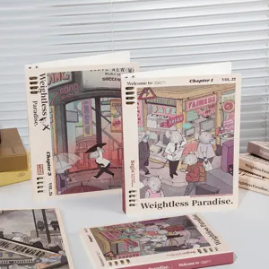 B5 loose-leaf notebook with cute mouse illustration cover, retro stationery binder.