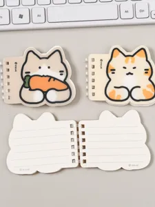Schattig katvormig mini spiraalnotitieboekje zakmemo met gelinieerde pagina's voor studenten