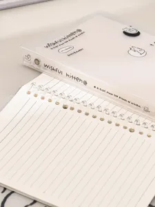 Transparante matte cover B5 ringband notebook met schattige kattenillustraties en gelinieerd papier.