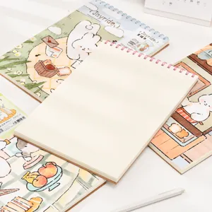 A4 student top-flip spiral sketchbook featuring a cute cartoon rabbit cover design