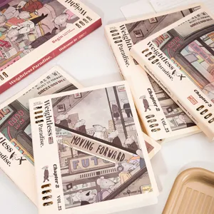 B5 loose-leaf notebook with vintage cartoon illustration cover, lined paper for school journal.