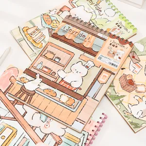 Spiral sketchbook with cute bear and bunny bakery illustrations for students and artists