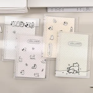 Schattig katten ringband B5 notitieboek, esthetisch studenten dagboek met doorzichtige kaft.