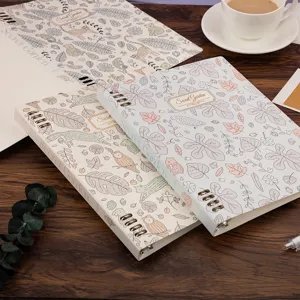 B5 loose-leaf lined notebook detail, botanical pattern student stationery supply.