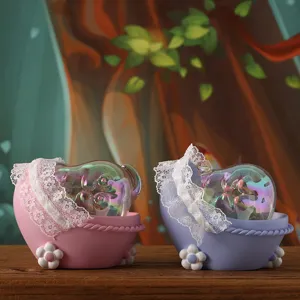 Creative iridescent glass pig night lights in pink and purple strollers for bedroom decor