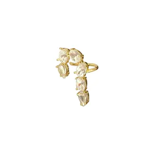 Elegant French J-shaped gold earring with sparkling marquise cut clear zircon stones