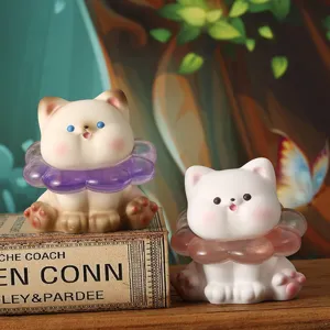 Niedliche Katze Kunstharz Figur Nachtlicht Blumenkragen Miau Kätzchen Schreibtisch Deko Schlafzimmer Nachttischlampe Geburtstagsgeschenk Deko-Ornament